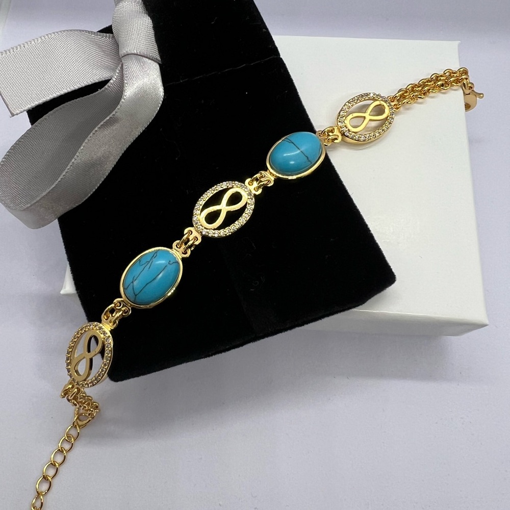 Dubain 18k Gold plated Bracelet with Turquoise Stones NWOT